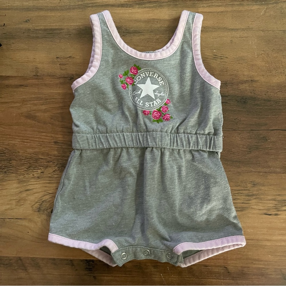 Girls Converse Retro Style Romper 3 Months Pink Roses Kawaii